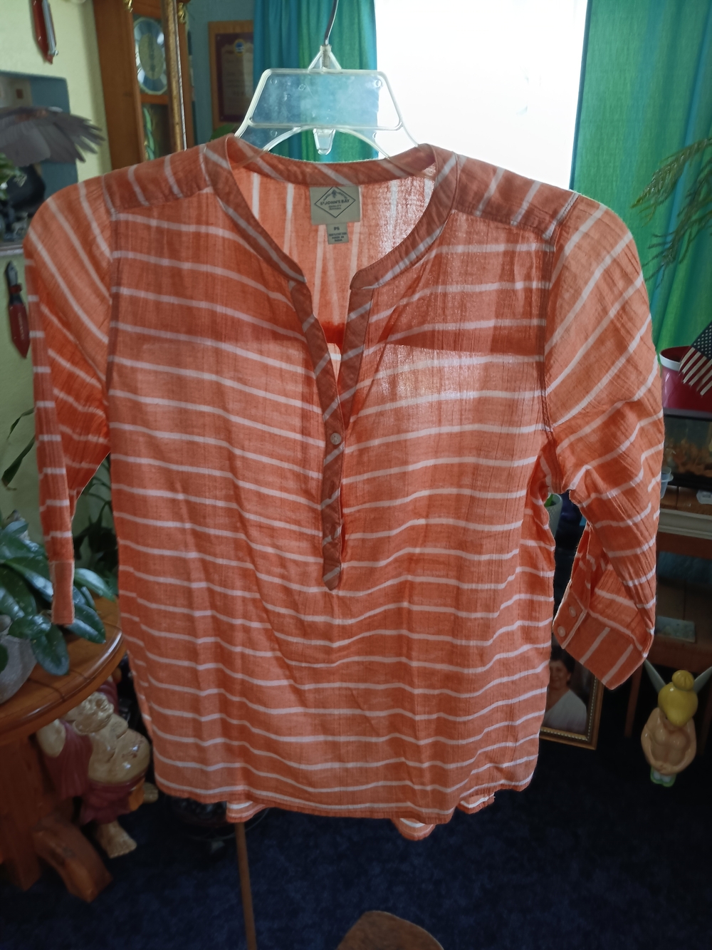 Mossimo Supply Co. Orange and White Striped Henley Blouse